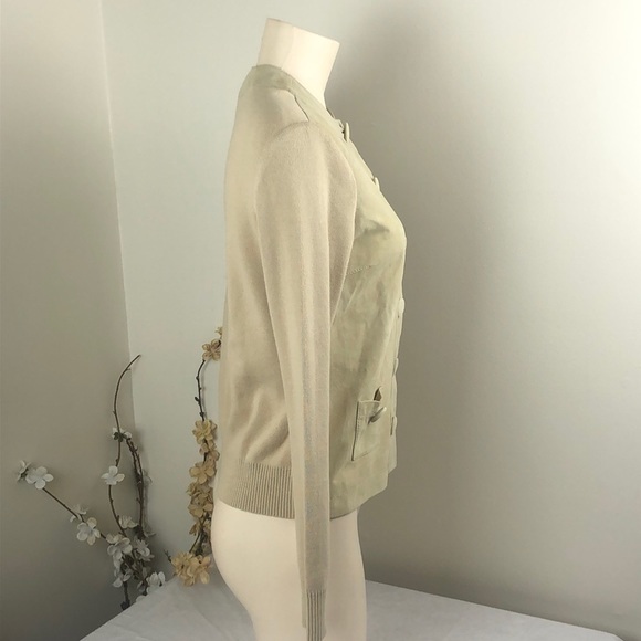 Faconnable Beige Suede Knit Cardigan Sweater - Picture 3 of 8